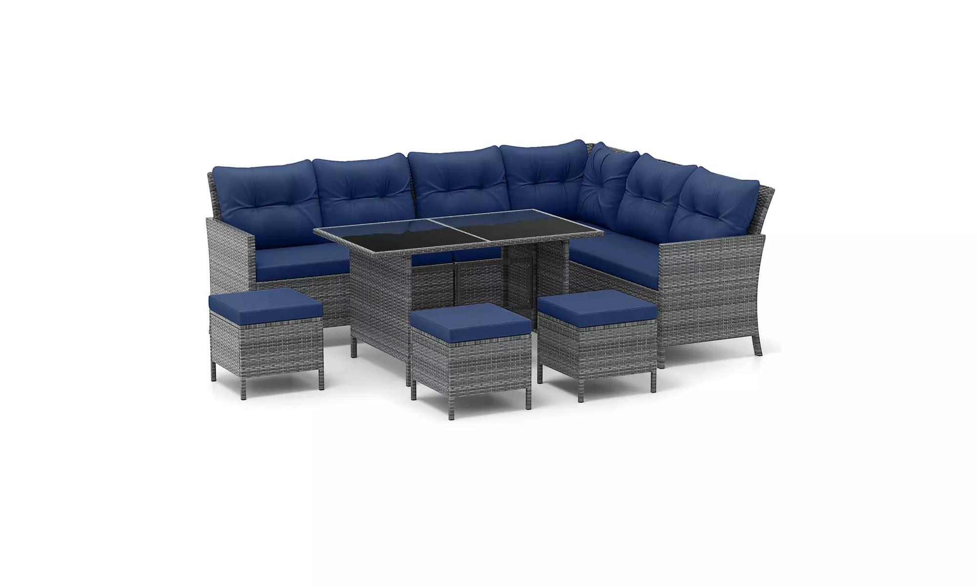 Costway 7-Piece PE Rattan Patio Dining and Sectional Sofa Set