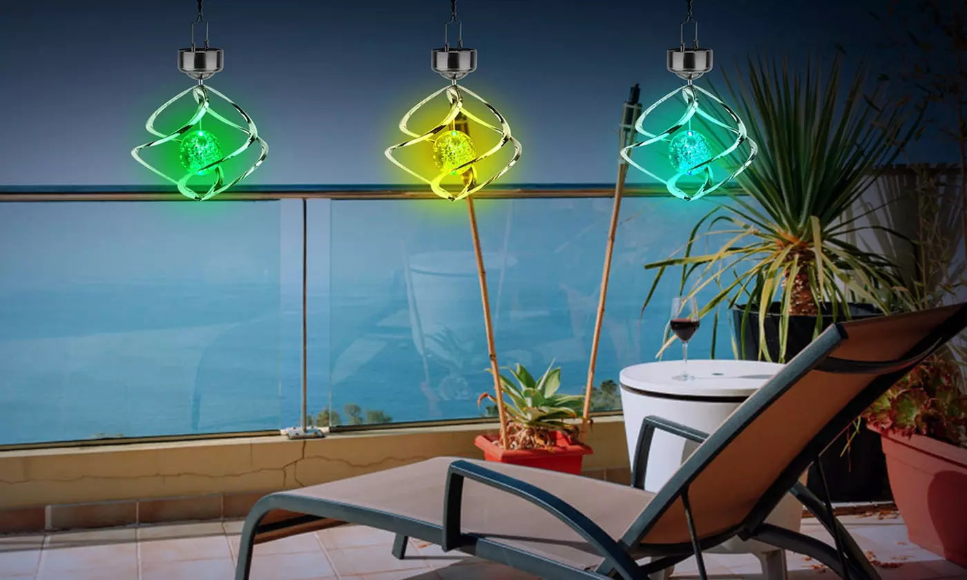 SolarEK Spiral Spinning LED Wind Chime Lights Solar Powered Color Changing Lamps - Primary Image