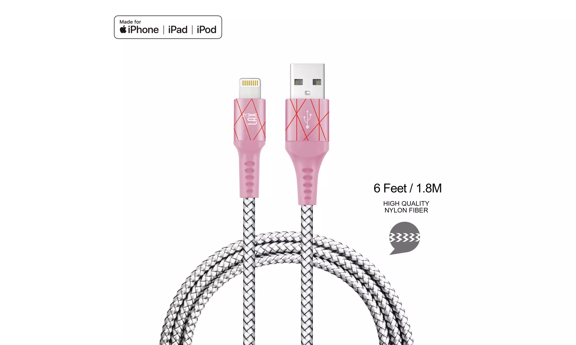 LAX Apple Certified Braided Lightning Cable for iPhone and iPad