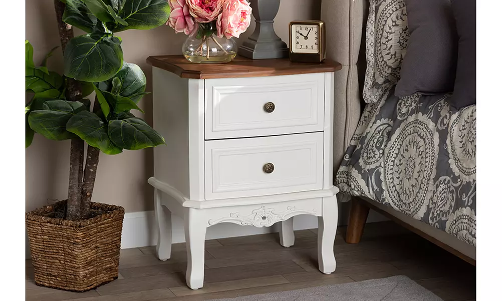Darlene White and Cherry Brown Wood 2-Drawer Nightstand  - Primary Image