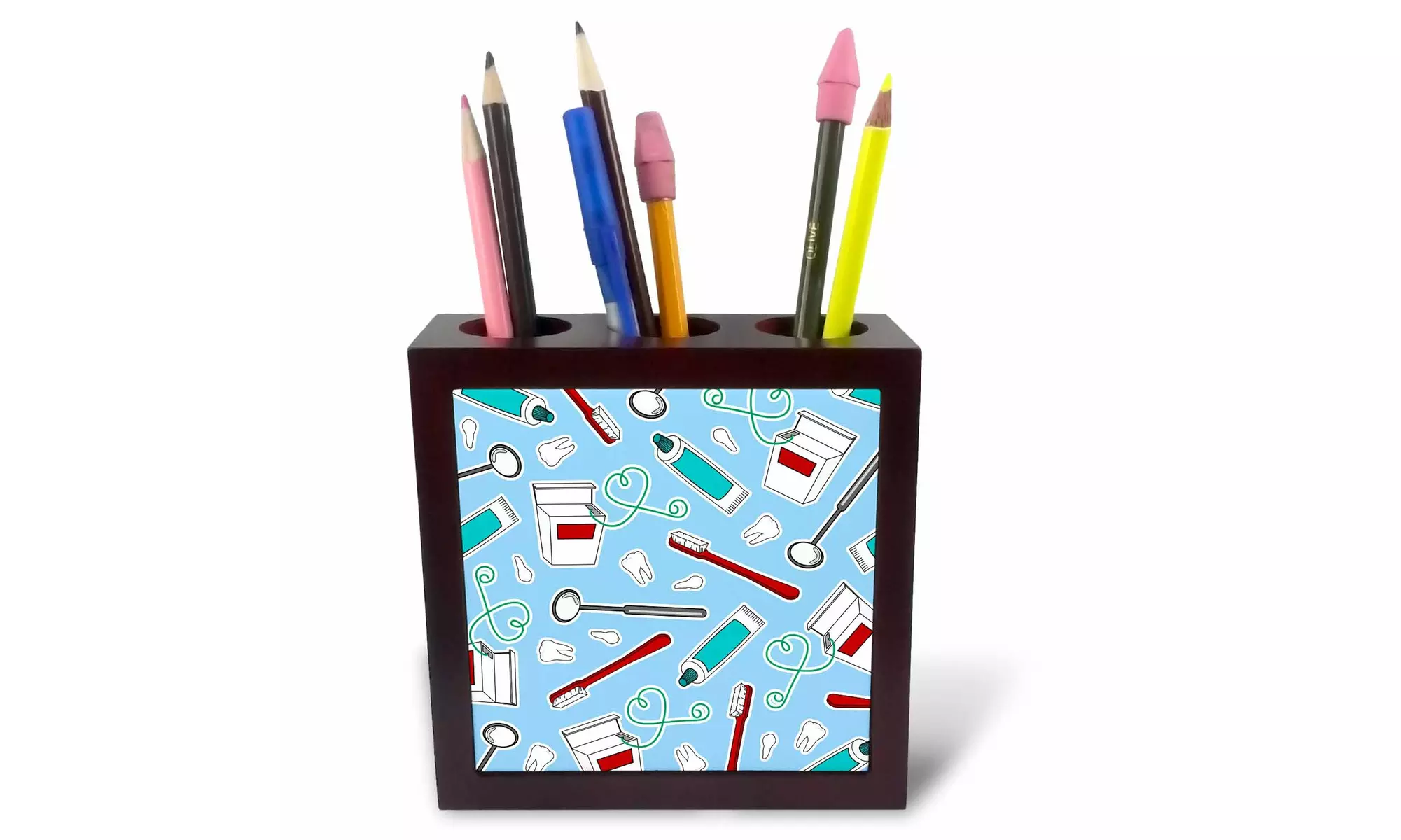  Tile Pen Holder - Cute Dentist Dental Hygienist Print Blue - 5-inches  - Primary Image