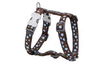 Red Dingo DH-S2-BR-SM Dog Harness Design Blue Dots on Brown Small