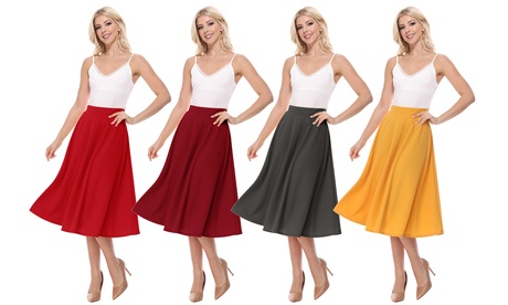 Women'sHigh Waist A-Line Flared Pleated Midi Knee Casual Skirt Made In USA Red Small (2-4)