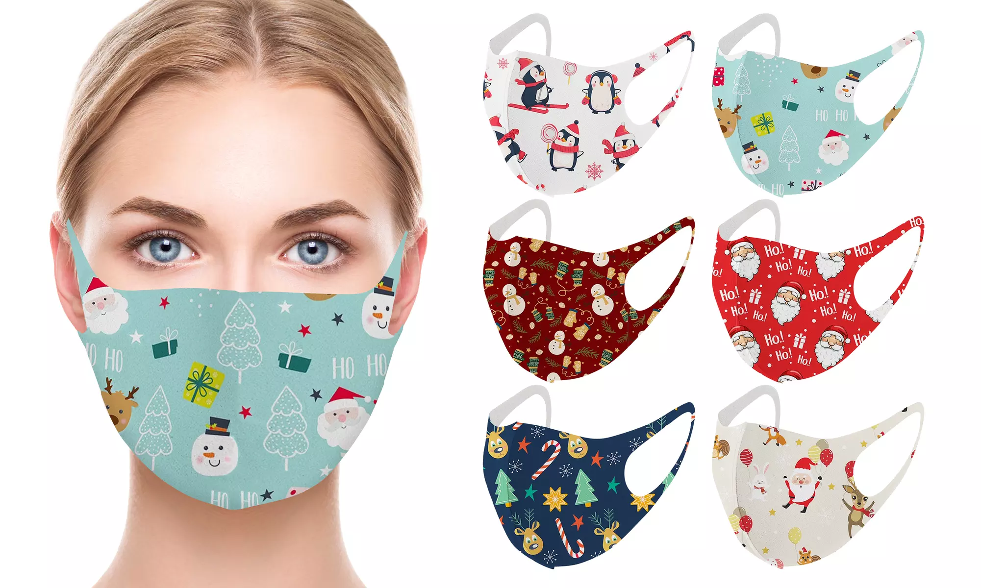Fun Prints Reusable Holiday-themed Fabric Face Masks (6-Pack) - Second Medium