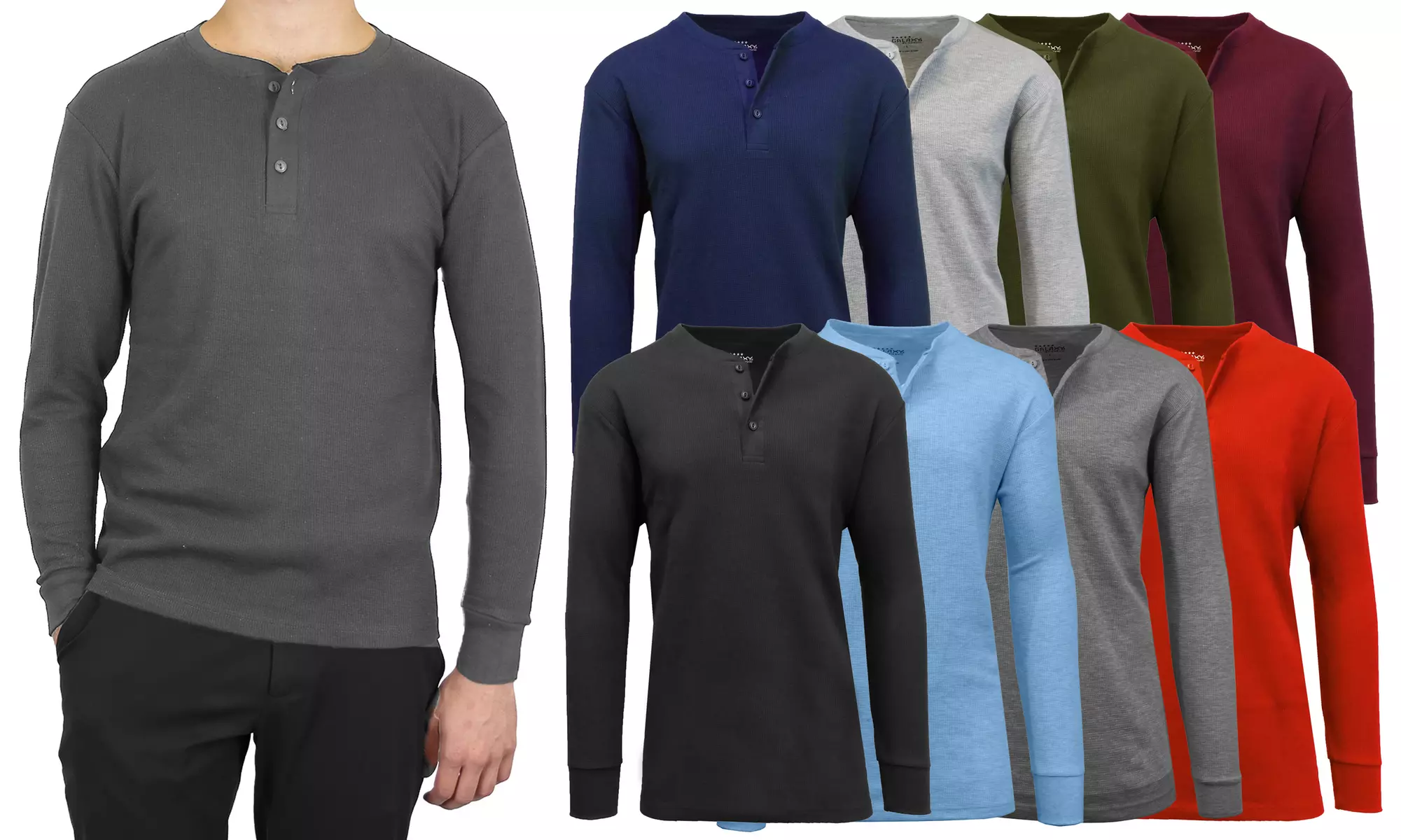 4-Pack Men's Waffle-Knit Henley Thermal Tees (Sizes, S to 3XL) - Primary Image