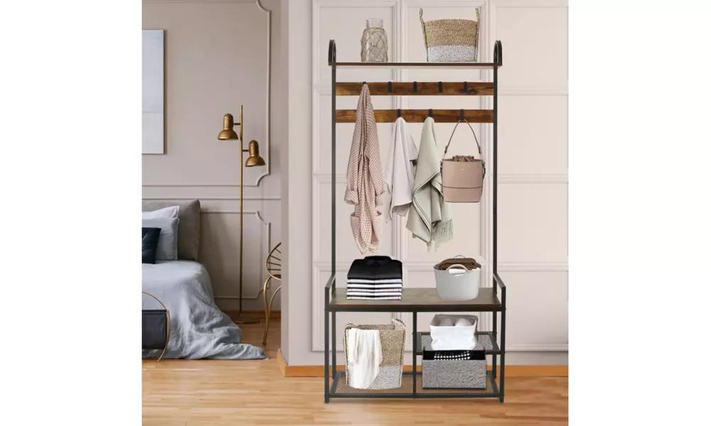 Coat Rack with Shoe Bench, Freestanding Hall Tree for Entryway - Second Medium