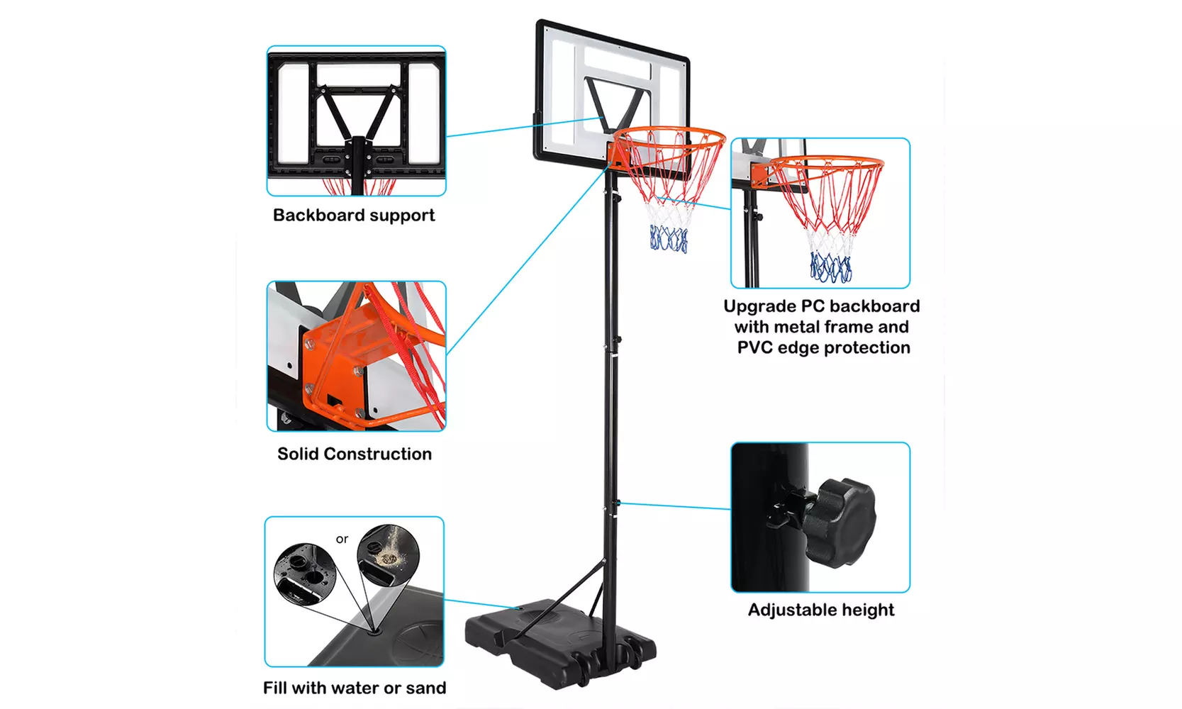 7-10ft Height Adjustable Basketball Hoop, Portable Basketball Goal System - Second Medium