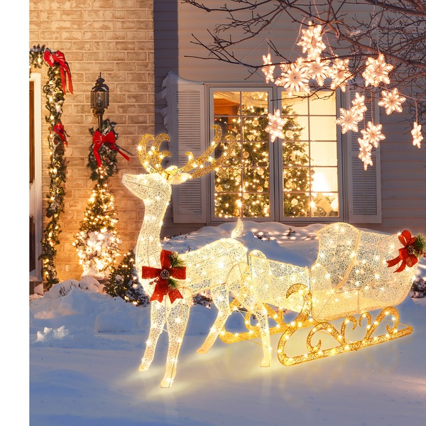 santa and reindeer solar lights