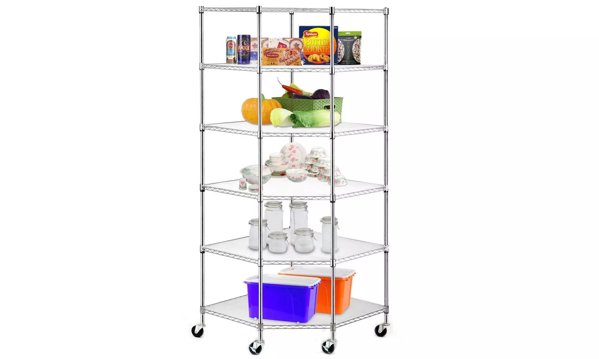 Heavy Duty Steel 6-Tier Corner Restaurant Shelf Commercial Food Storage Silver - Primary Image
