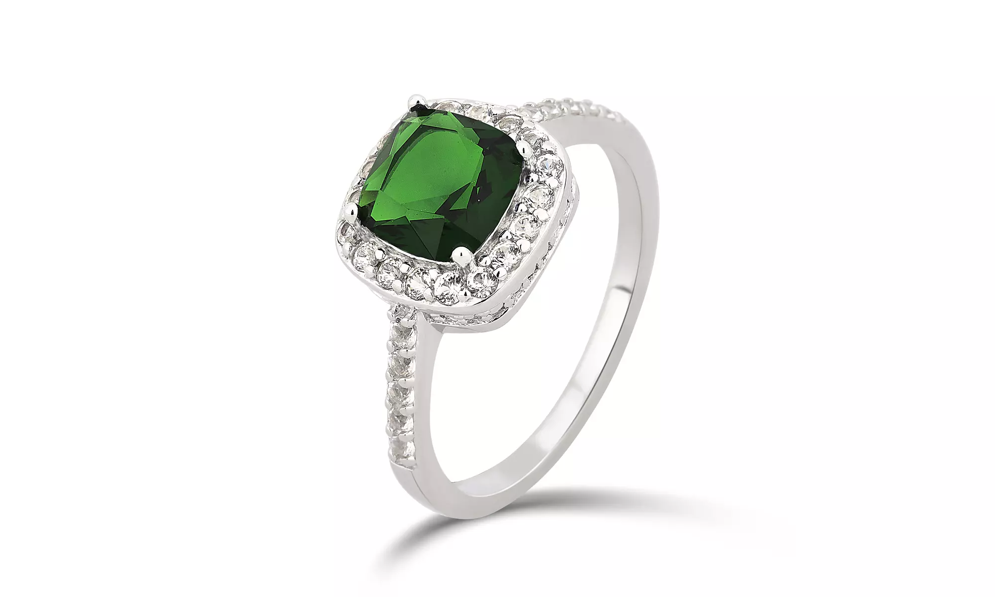 Gemstone & Created Sapphire Halo Ring in Sterling Silver Diamond Accent Jewelry