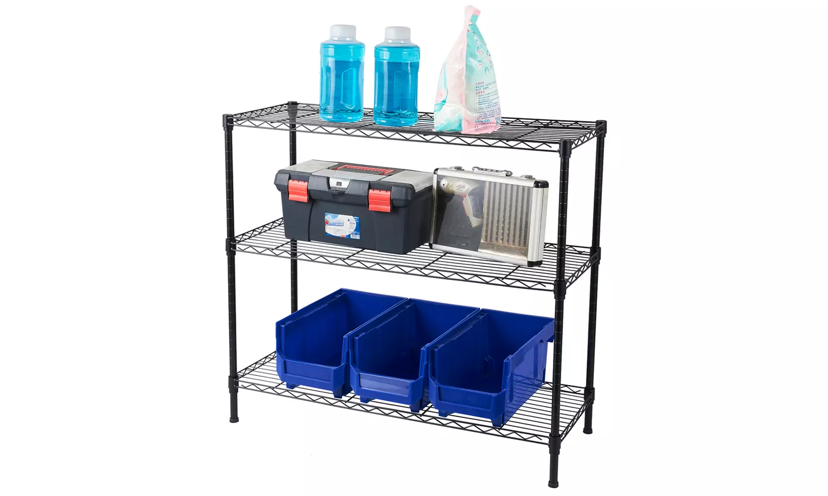 3-Tier Heavy Duty Adjustable Shelving Unit Black - Primary Image