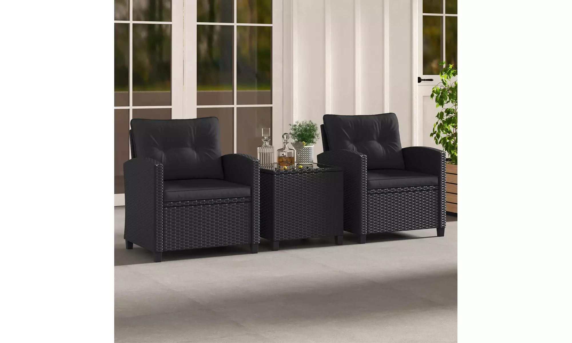  Three-Piece Costway Patio Furniture Set with Tempered Glass Coffee Table