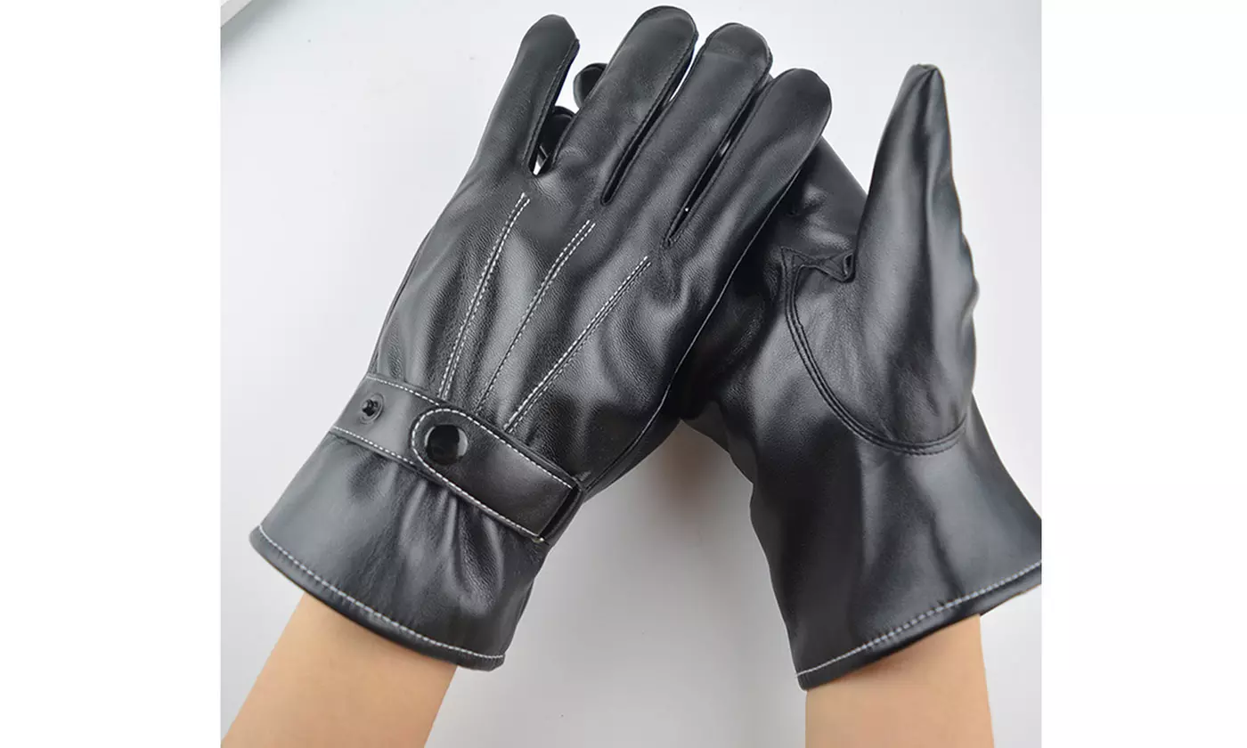 Men Three Finger Touch Screen Leather Gloves