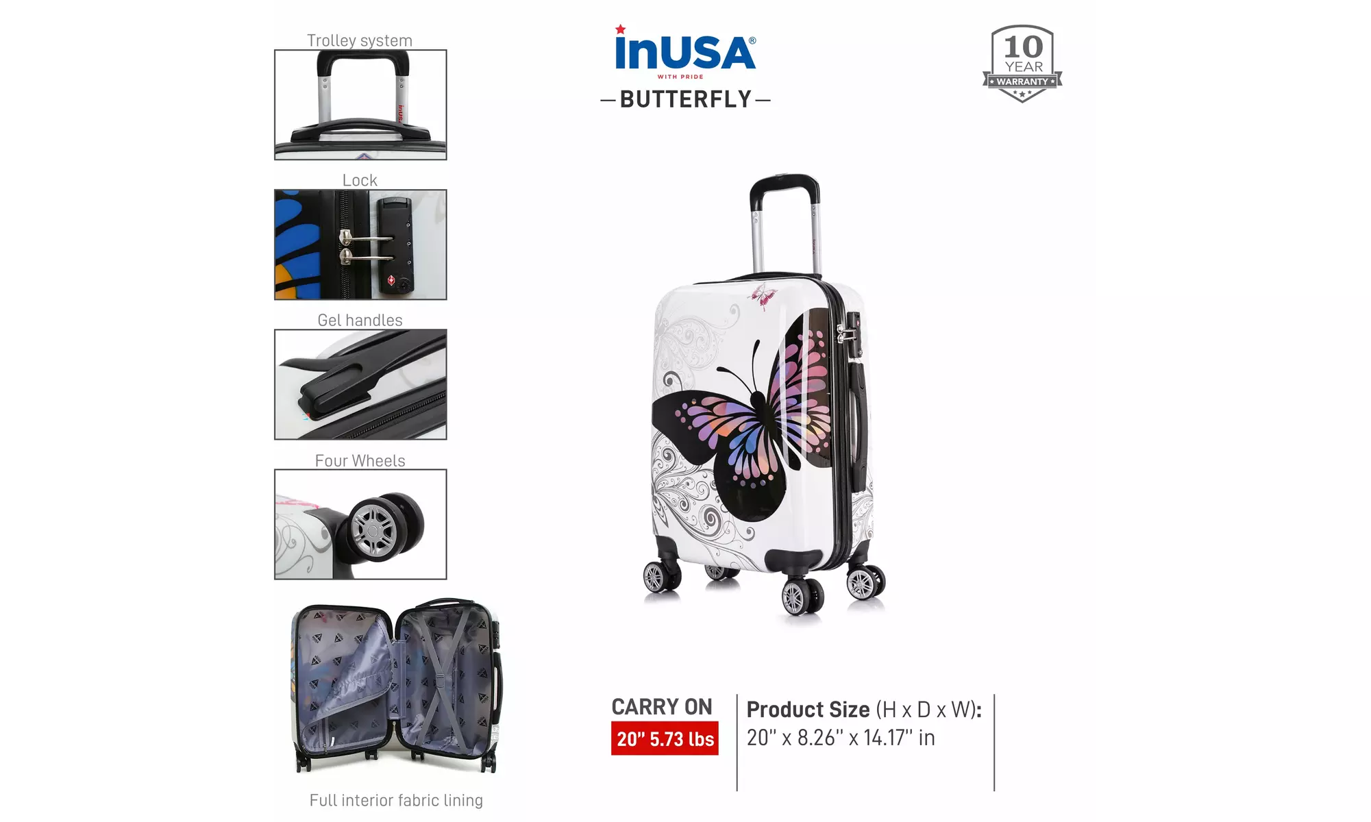 InUSA Prints Lightweight Hardside Spinner Carryon & Checked Luggage Options