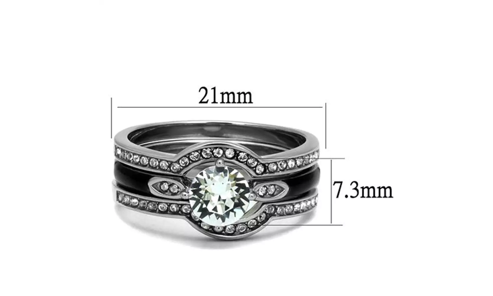 Womens 1.1ct Round Cut Cubic Zirconia and Stainless Steel Wedding Ring Set