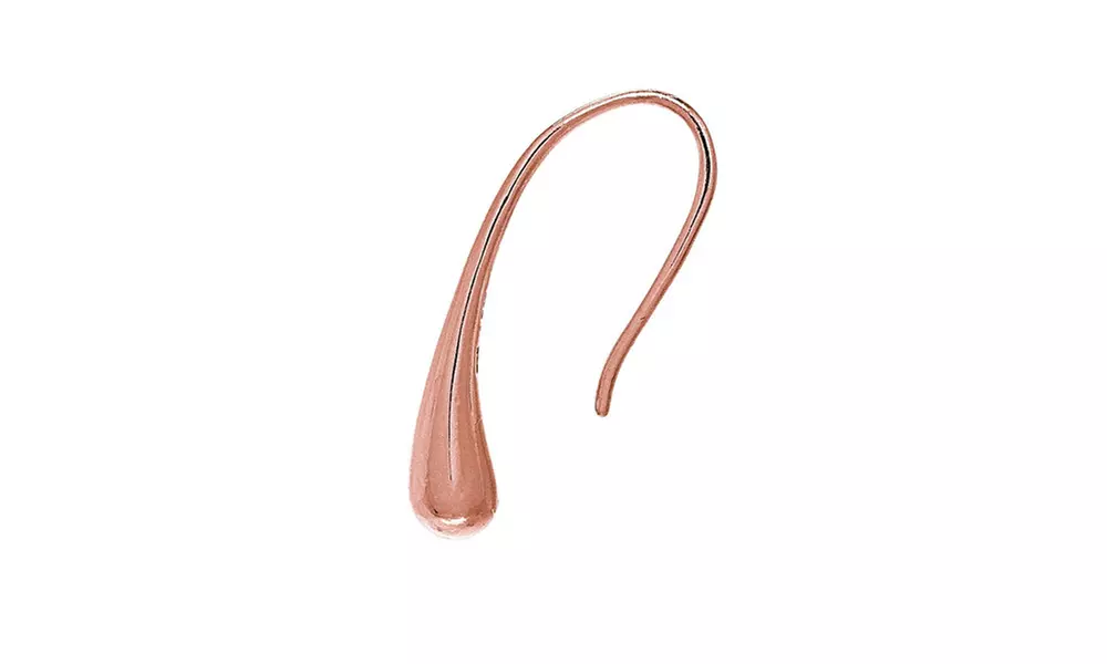 Rose Gold Flashed Sterling Silver Elongated Puffed Teardrop Hook Earrings