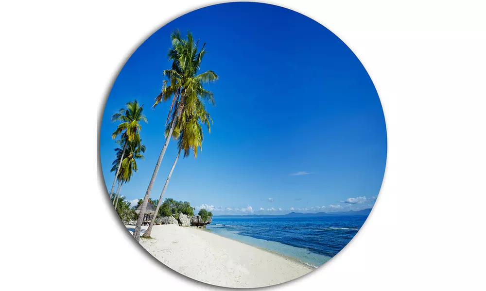 Palms Bent to Beautiful Vacation Beach' Seascape Metal Artwork - Second Medium