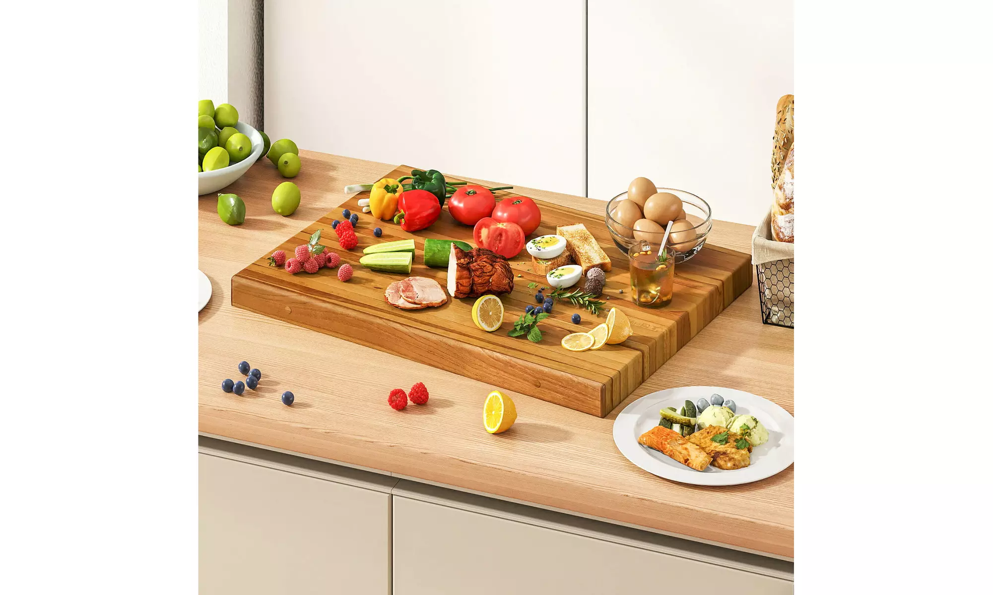 Costway Teak Wood Cutting Board Extra Large 24" Reversible Cutting Board