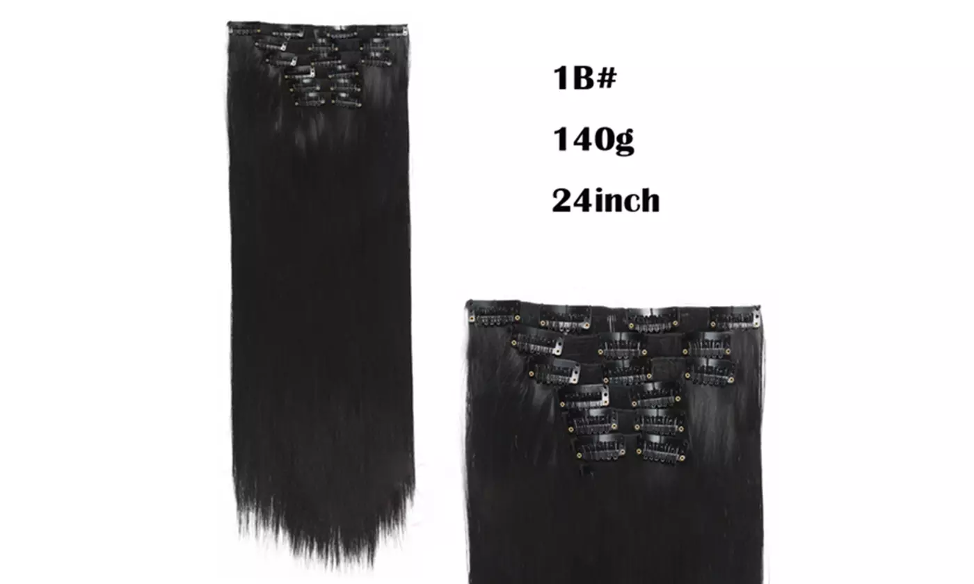 16 clips Long Straight Synthetic Hair Extensions Clips High Temperature Fiber