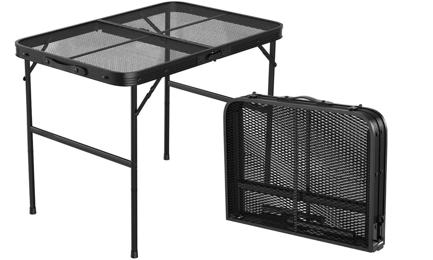  LakeForest Portable Aluminum Folding Camping Table and Grill Stand
