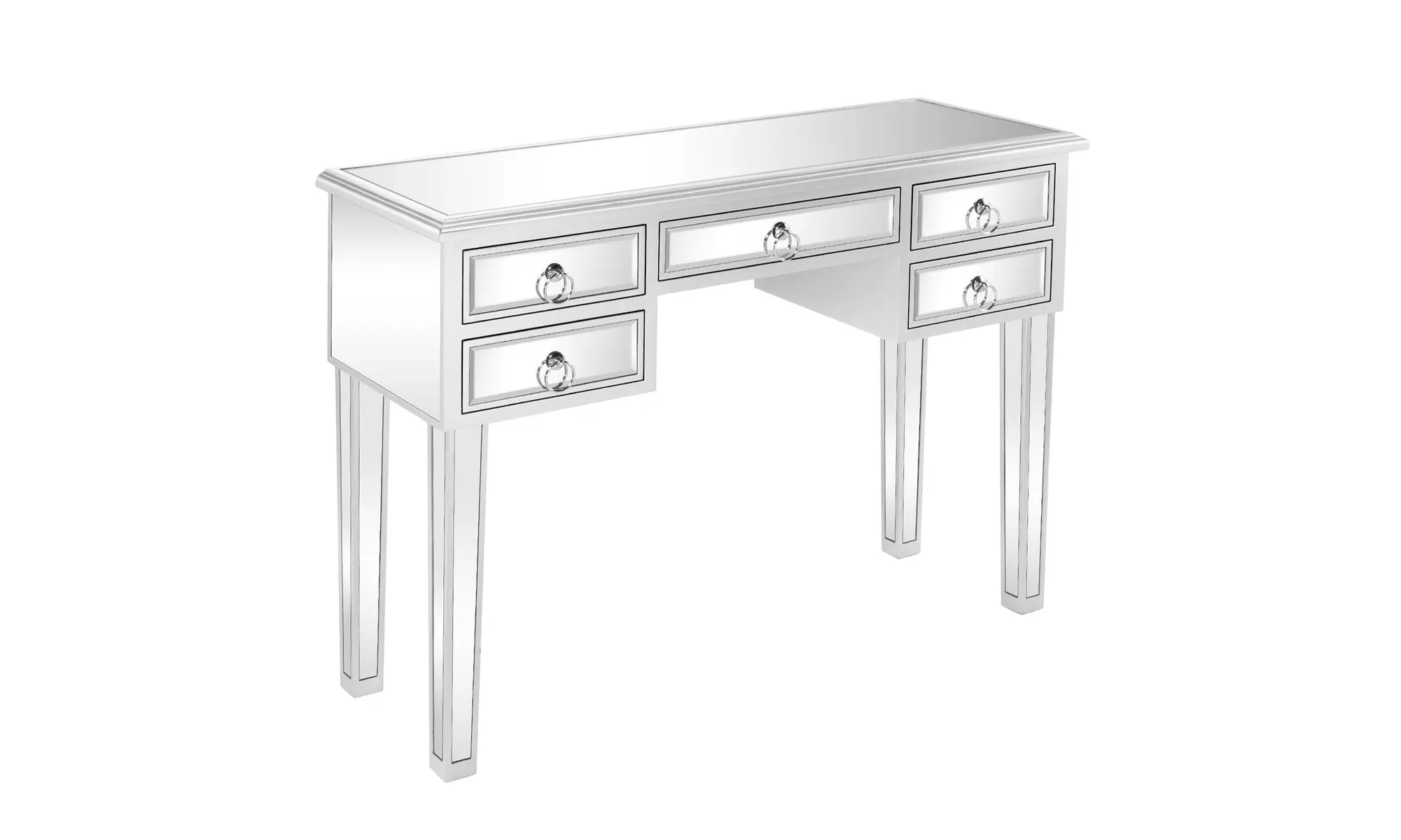 5-Drawer Mirrored Makeup Table Modern Glass Entryway Console Table Writing Desk - Primary Image