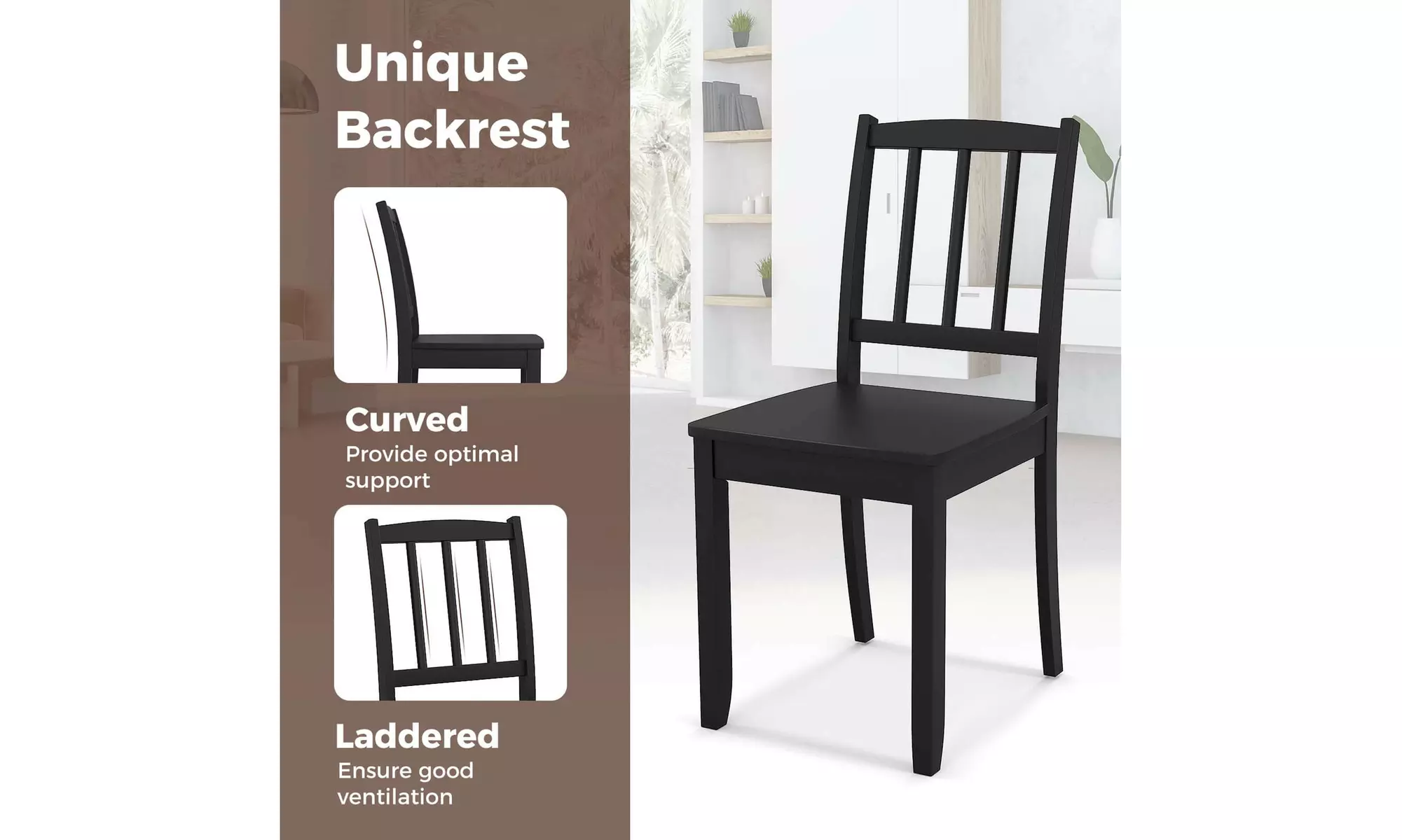 Set of Two Costway Wood Dining Chair with Rubber Wood Legs