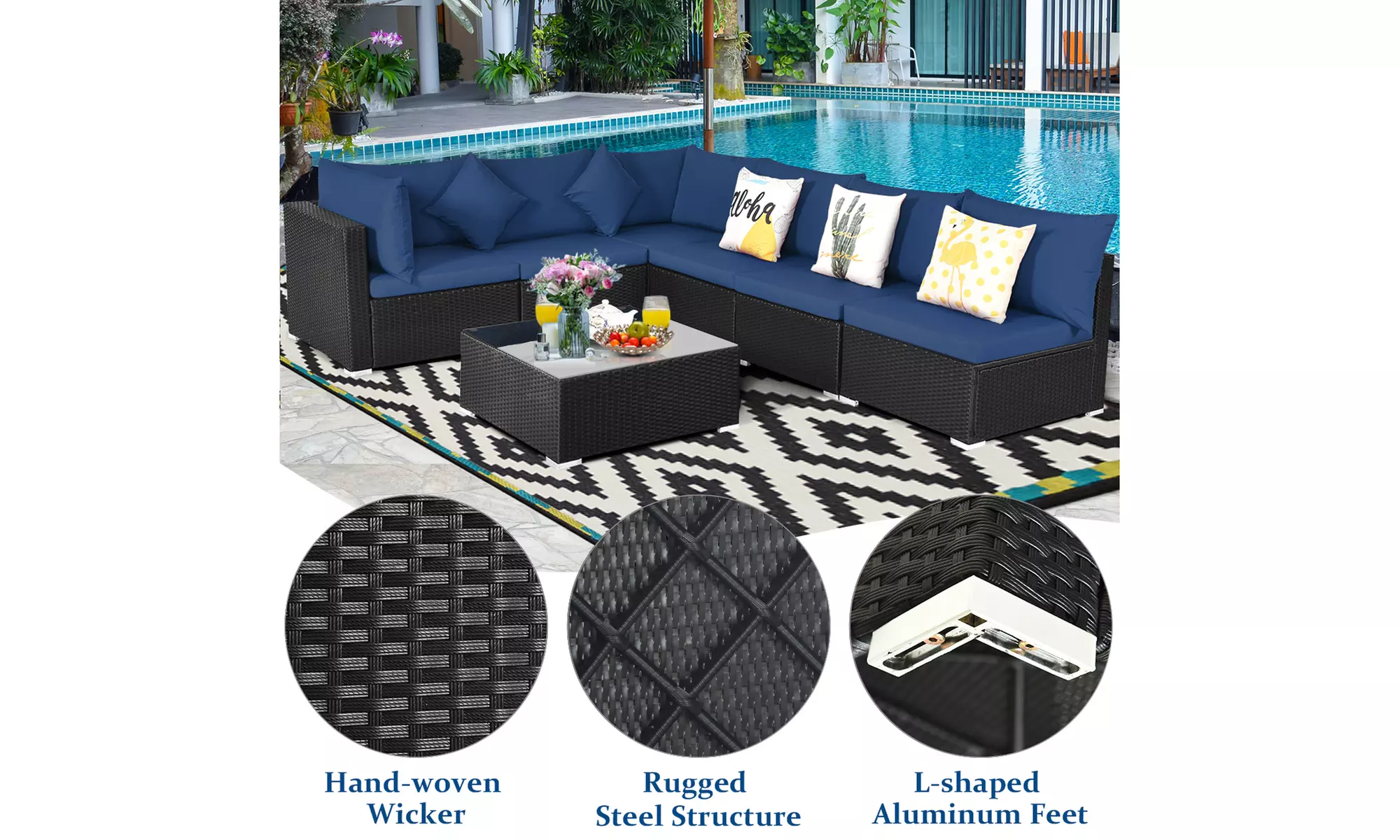 Costway 7PCS Patio Rattan Sofa Set Sectional Conversation Furniture Set Garden