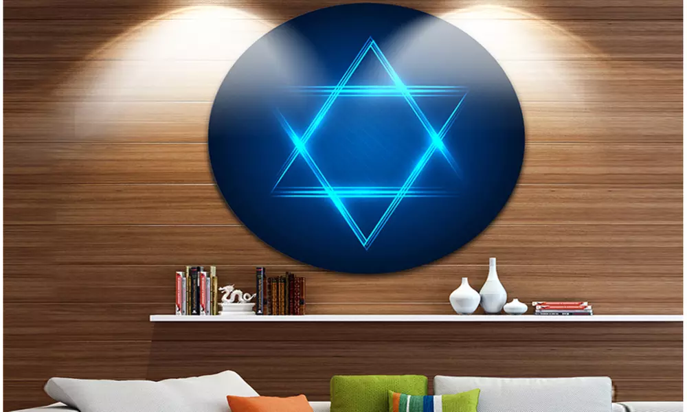 Neon Star of David' Abstract Circle Metal Wall Art - Primary Image