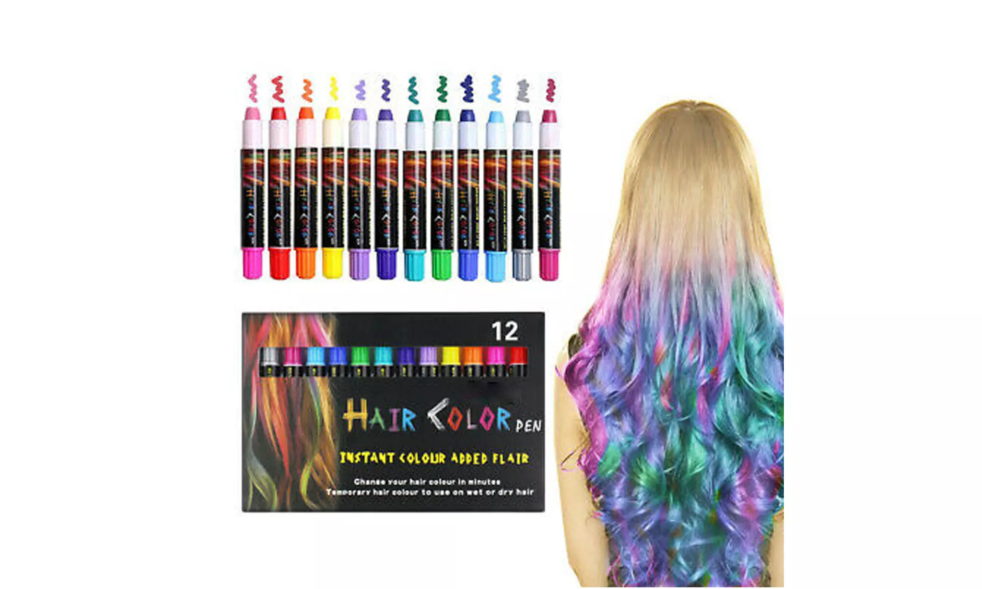 Hair Chalk 12 Colors Temporary Hair Dye Marker Washable Pen - Primary Image