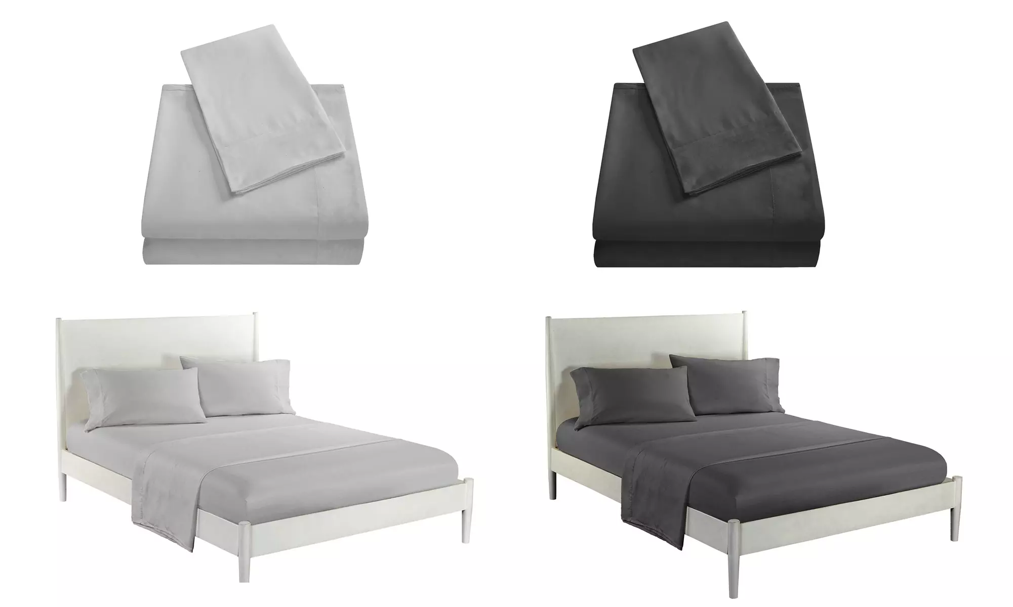 4Pcs Bed Sheet Set Queen Size Soild Color Breathable Lightweight with Pillowcase - Primary Image