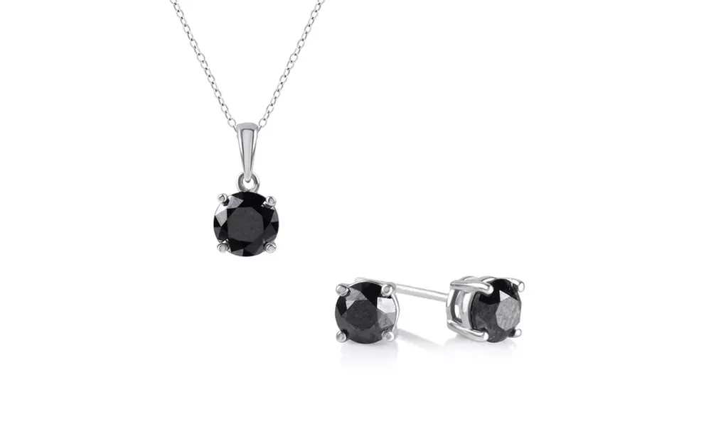 2.00 Cttw Black Diamond Earring and Pendant set in Silver - Second Medium
