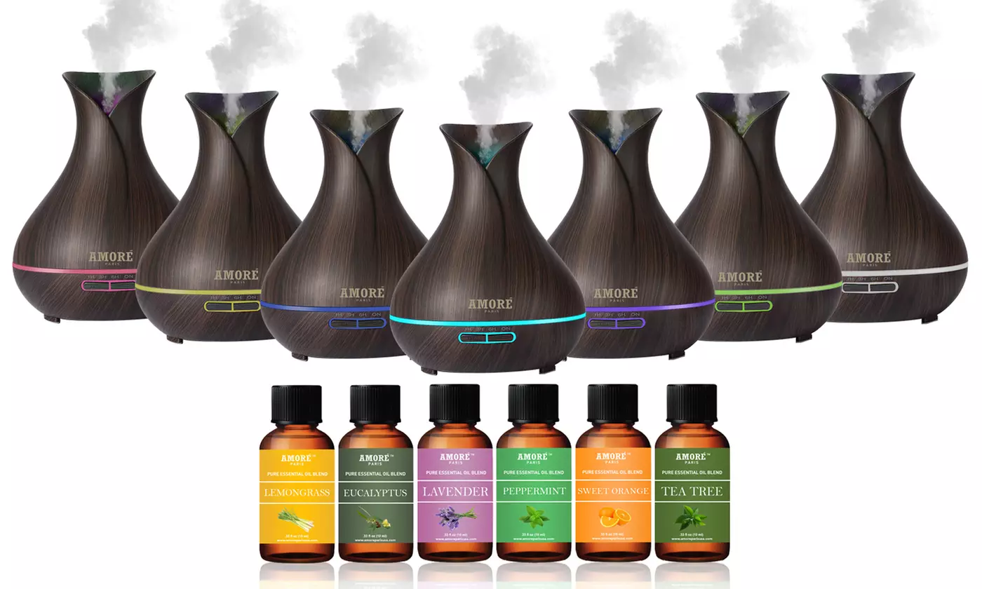Amore Ultrasonic Aromatherapy Diffuser with Essential Oil Gift Set (7-Piece) - Second Medium