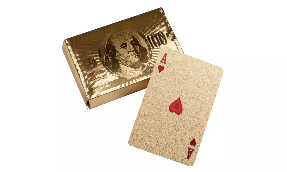 24K Gold Foil $100 Benjamin Franklin Collectible Playing Cards Full Deck Golden - Second Medium