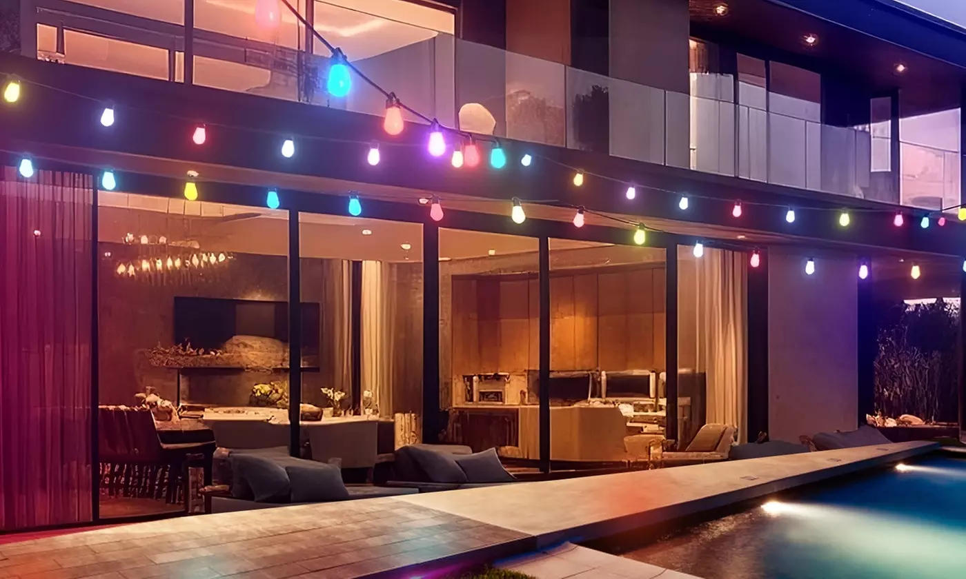 iMounTEK 52.5FT RGB Outdoor String Lights 15-LED Color Changing w/ Remote & App