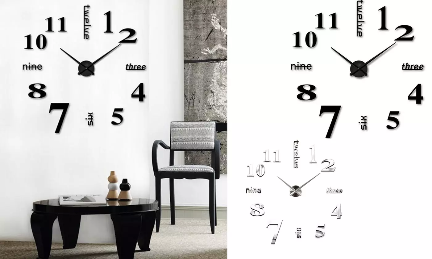 Large Modern 3D DIY Wall Clock Adjustable Size with Mirror Numbers Sticker - Primary Image