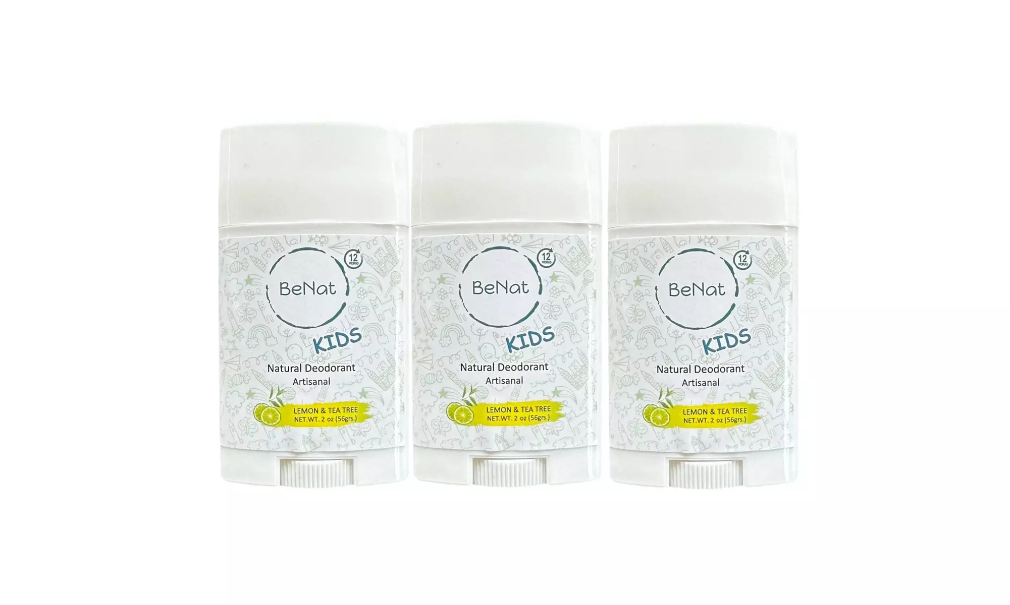 BeNat All-Natural Deodorant for Kids and Teens - 3 Pack or 6 Pack