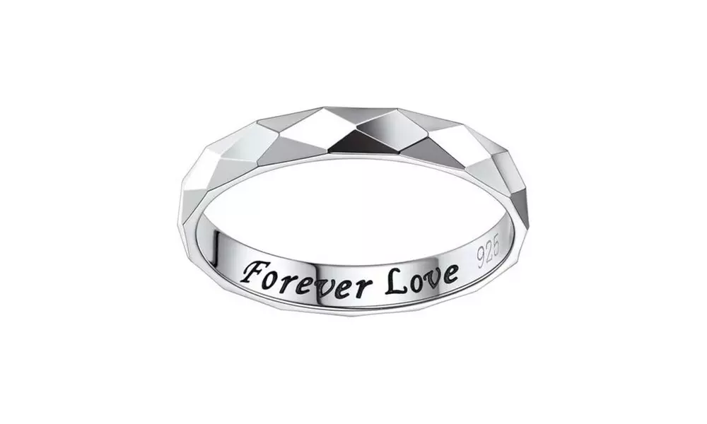 925 Solid Sterling Silver 3.5MM Forever Love Faceted Wedding Band Ring Size 5-9