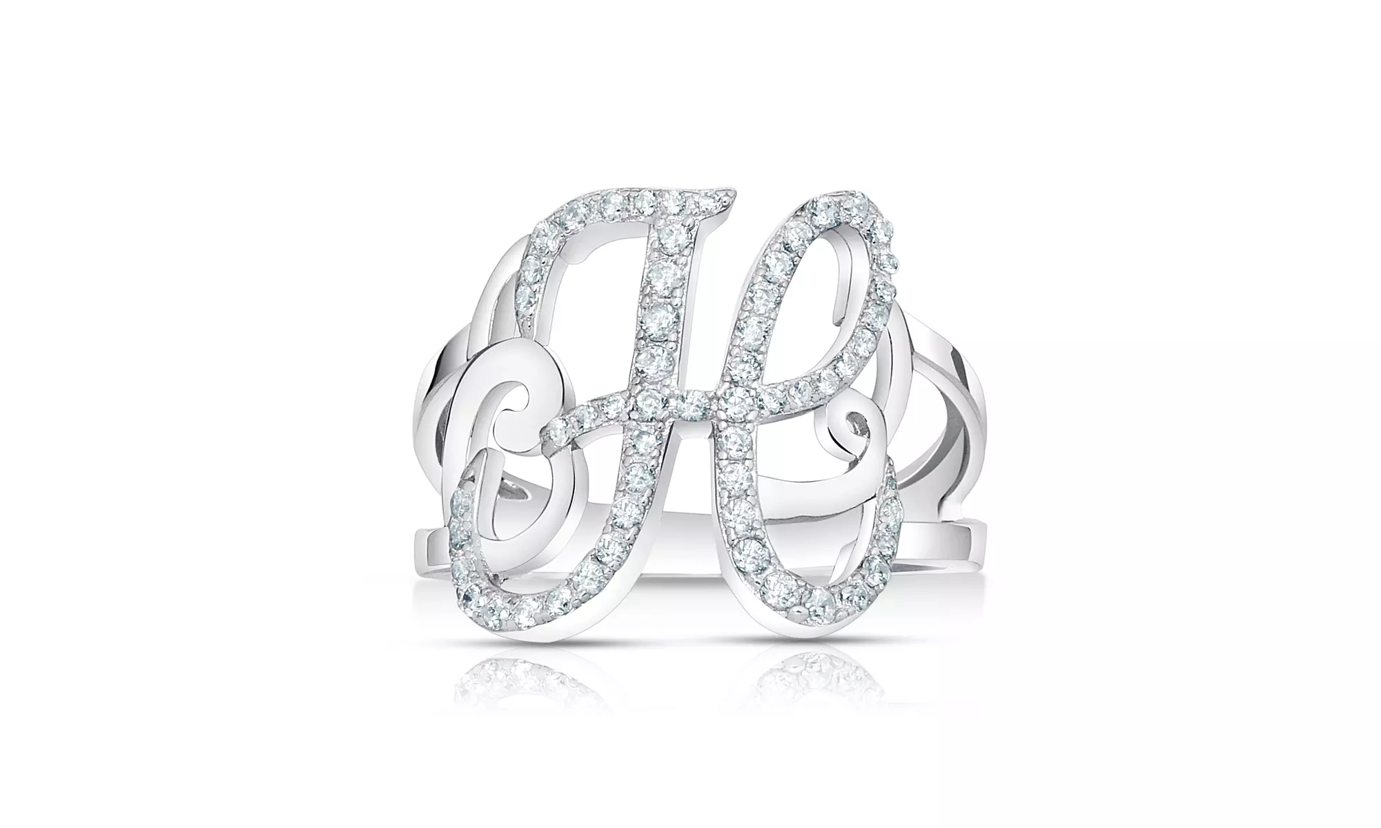 Crystal Monogram Ring in Sterling Silver