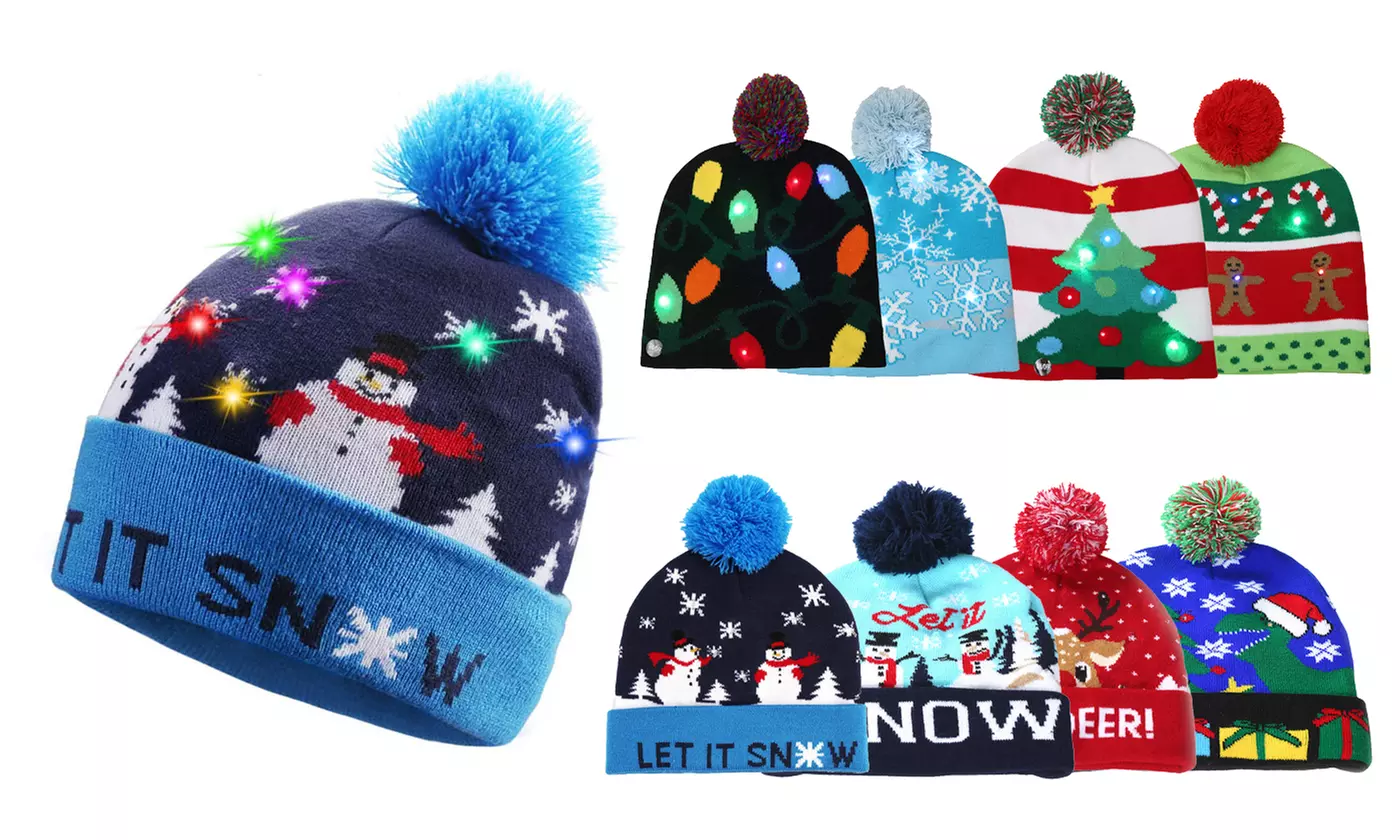 Xmas Christmas LED Light Up Beanies Hat Colorful Lights Flashing Hat Knit Cap - Primary Image