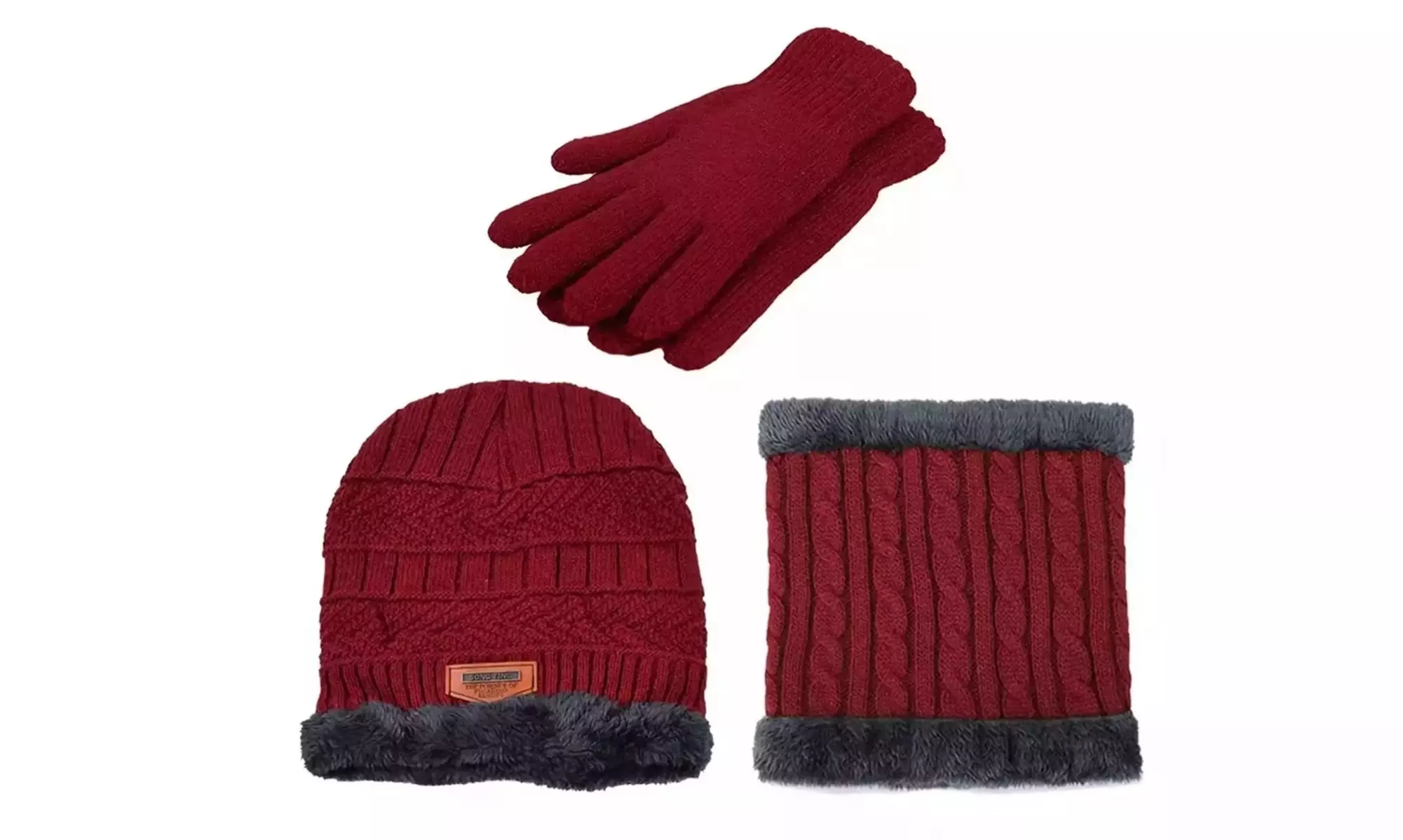 Men's Winter Warm Knit Beanie Hat Scarf Set with Warm Gloves