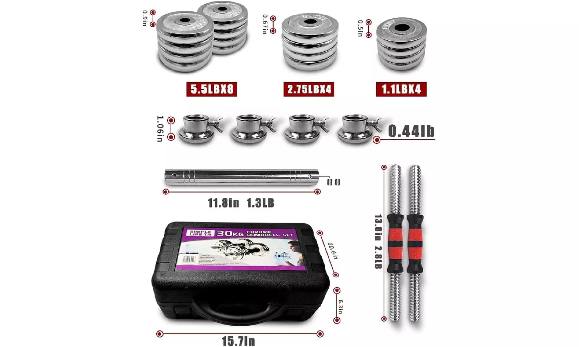 66Ibs Adjustable Cast Iron Dumbbell Sets with Portable Packing Box - Primary Image