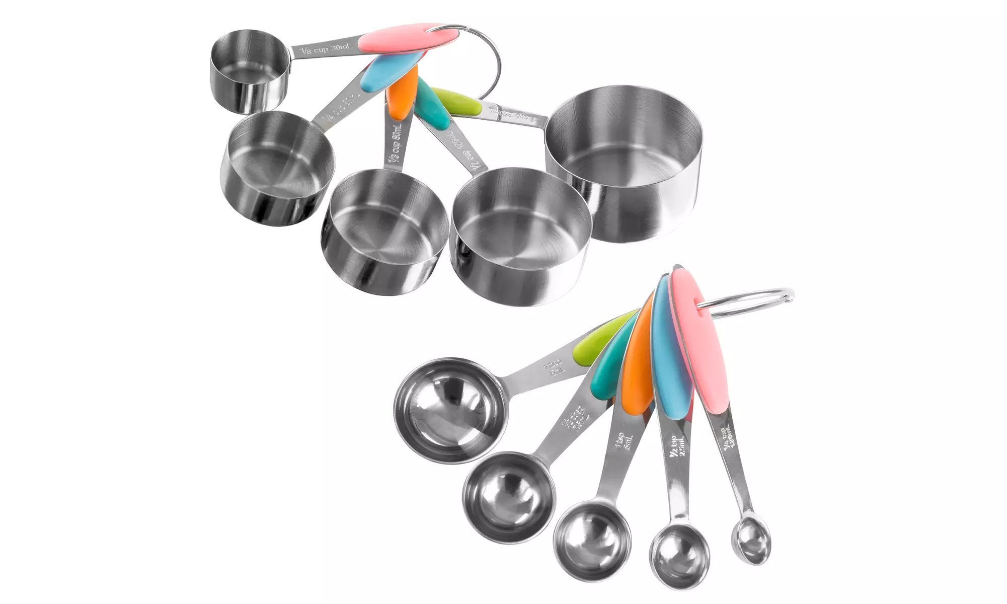 Measuring Cups and Spoons Matching Set Stainless Steel Silicone Handles