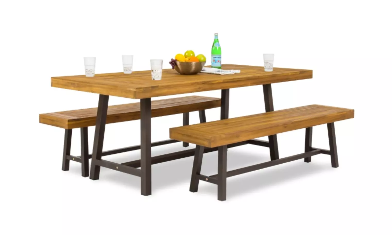 Piece Acacia Wood Picnic Style Outdoor Dining Table Furniture - Primary Image