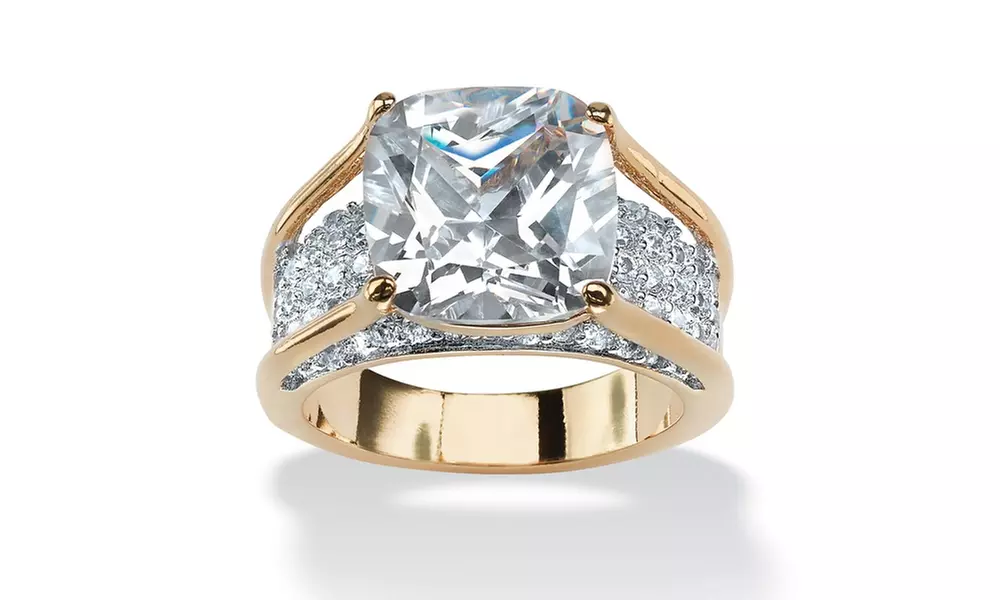 4.88 TCW Princess-Cut Cubic Zirconia 18k Gold-Plated Engagement Ring - Primary Image