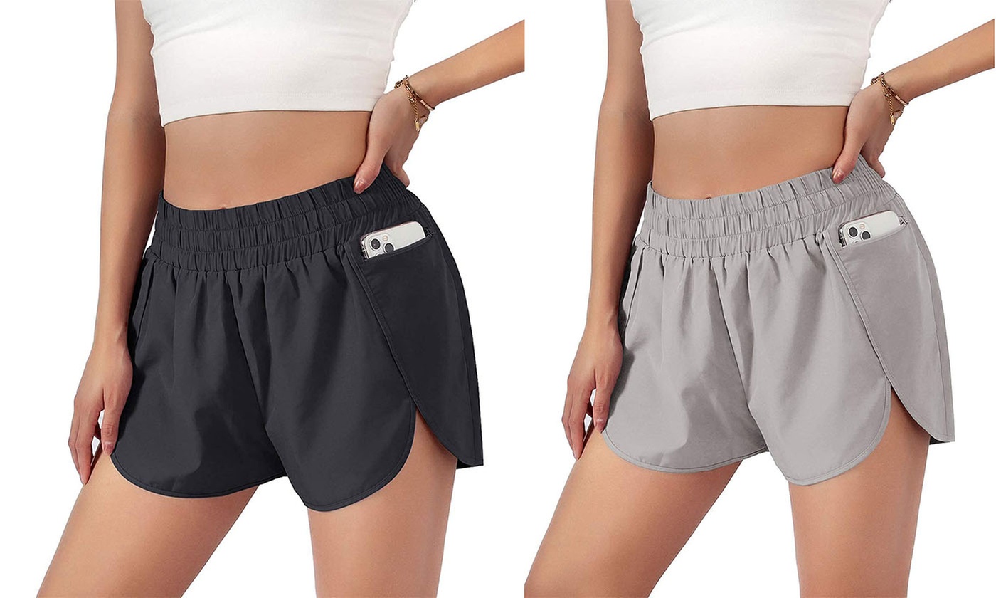 Women's Athletic Shorts High Waisted Running Shorts Pocket Sporty Shorts (M-2XL)