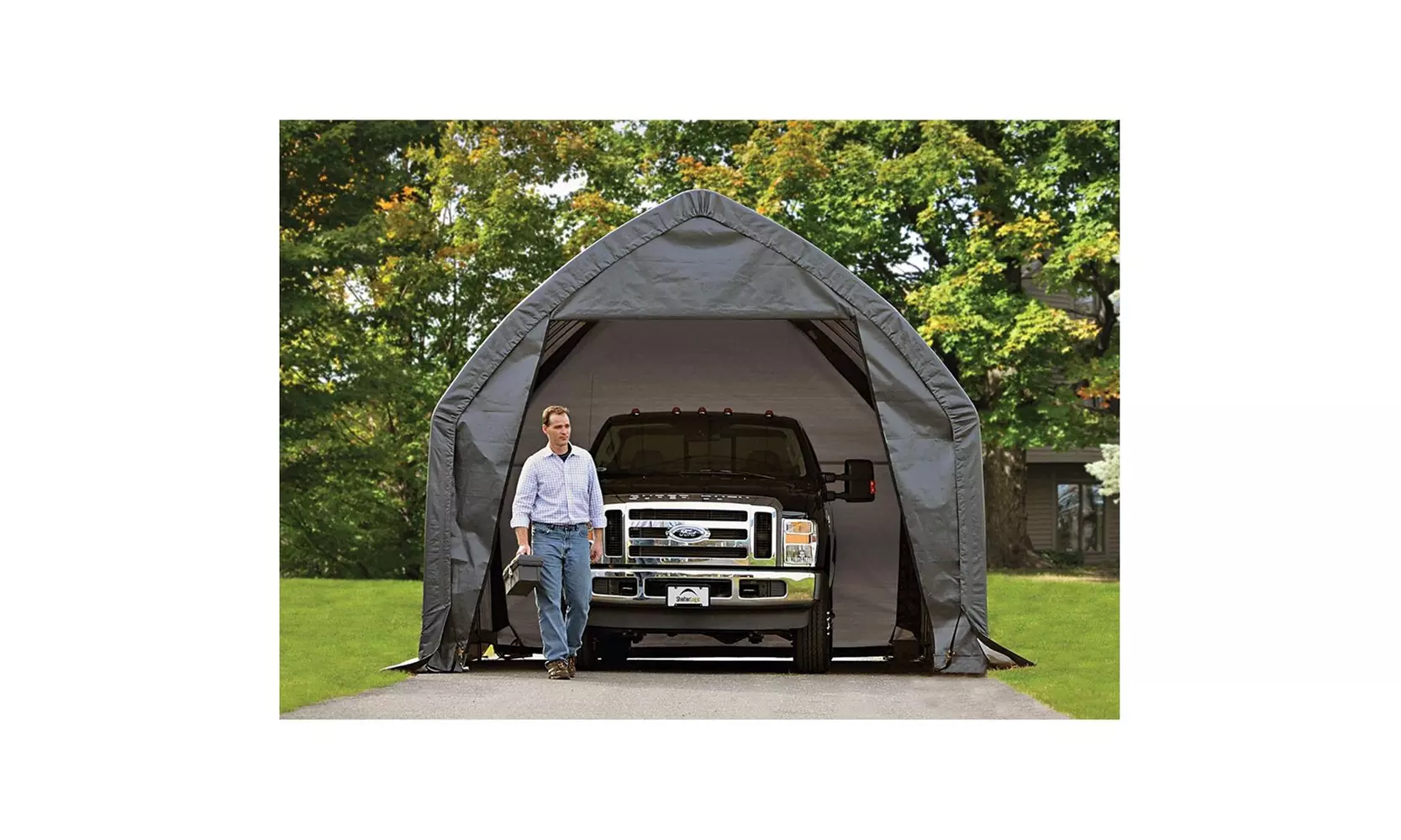 ShelterLogic 62693 13×20×12 SUV-Truck Shelter 1-.63 in. 6-Rib Frame Grey Cover - Primary Image