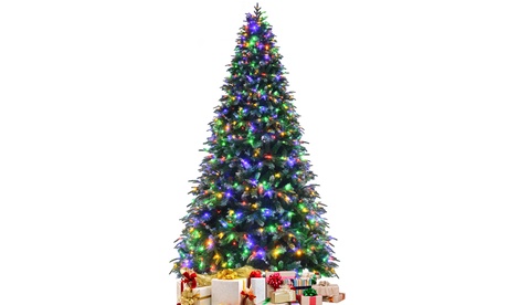 9ft Pre-Lit Snowy Christmas Hinged Tree 11 Flash Modes W/ 780 Multi-Color Lights