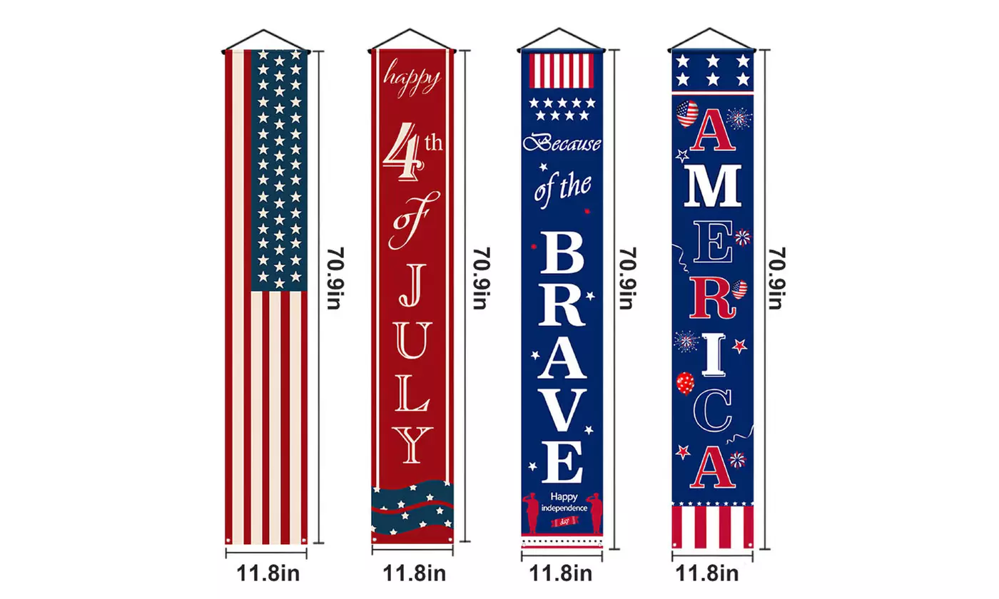 Hanging Patriotic Vertical Couplet Porch Banner Decor for 4th of July