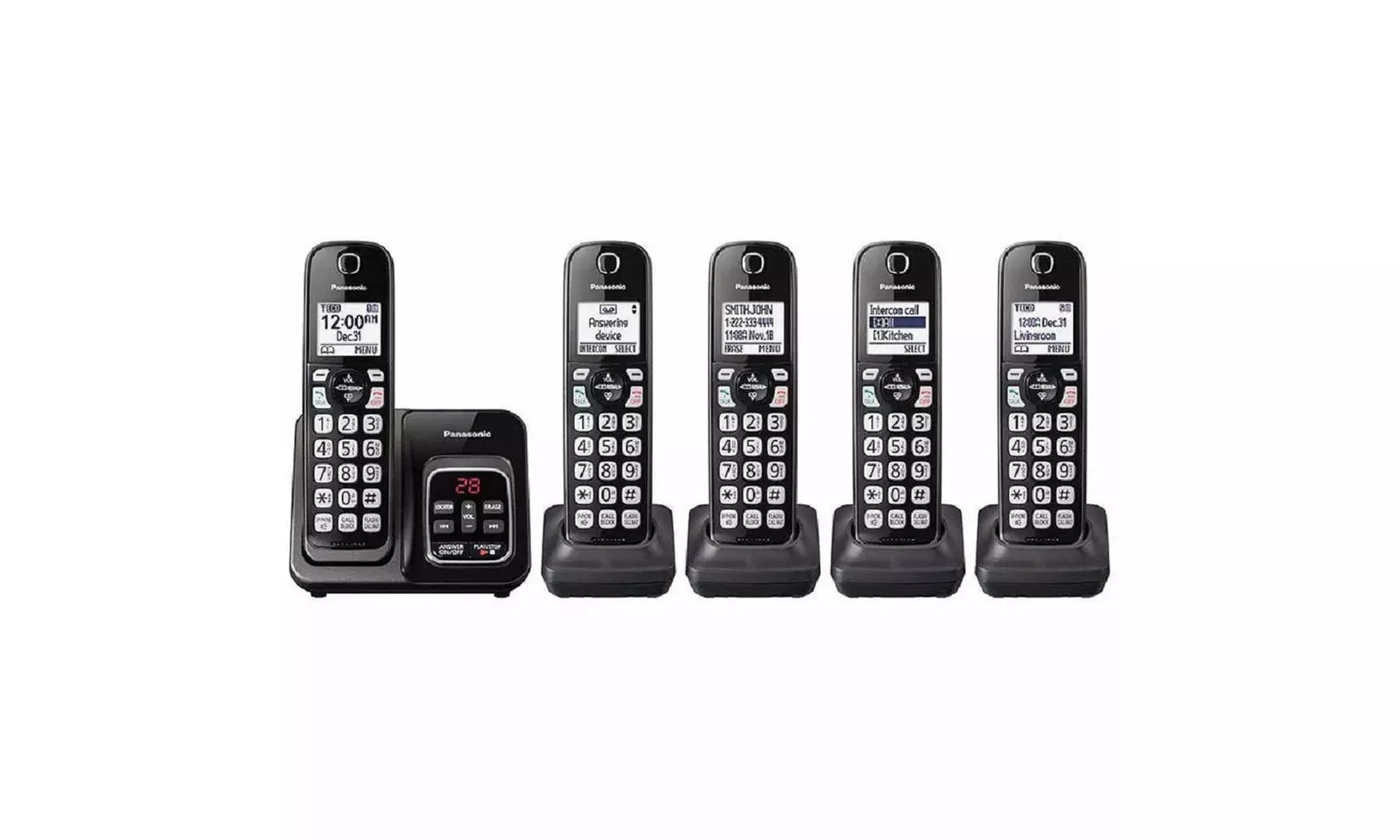 Panasonic Phones Expandable Cordless Phone with 5 Handsets - Black - Primary Image