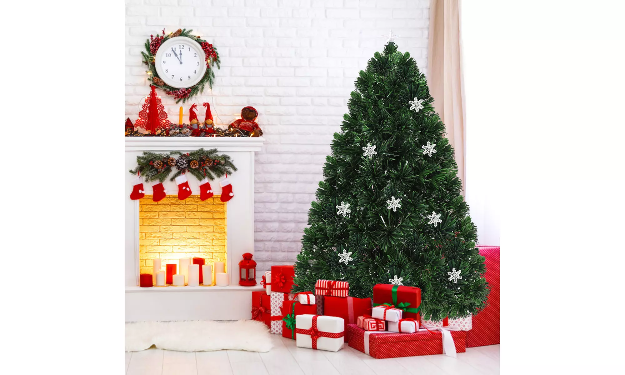 Costway 6' Pre-Lit Fiber Optic Artificial Christmas Tree w/Multi-Color Lights